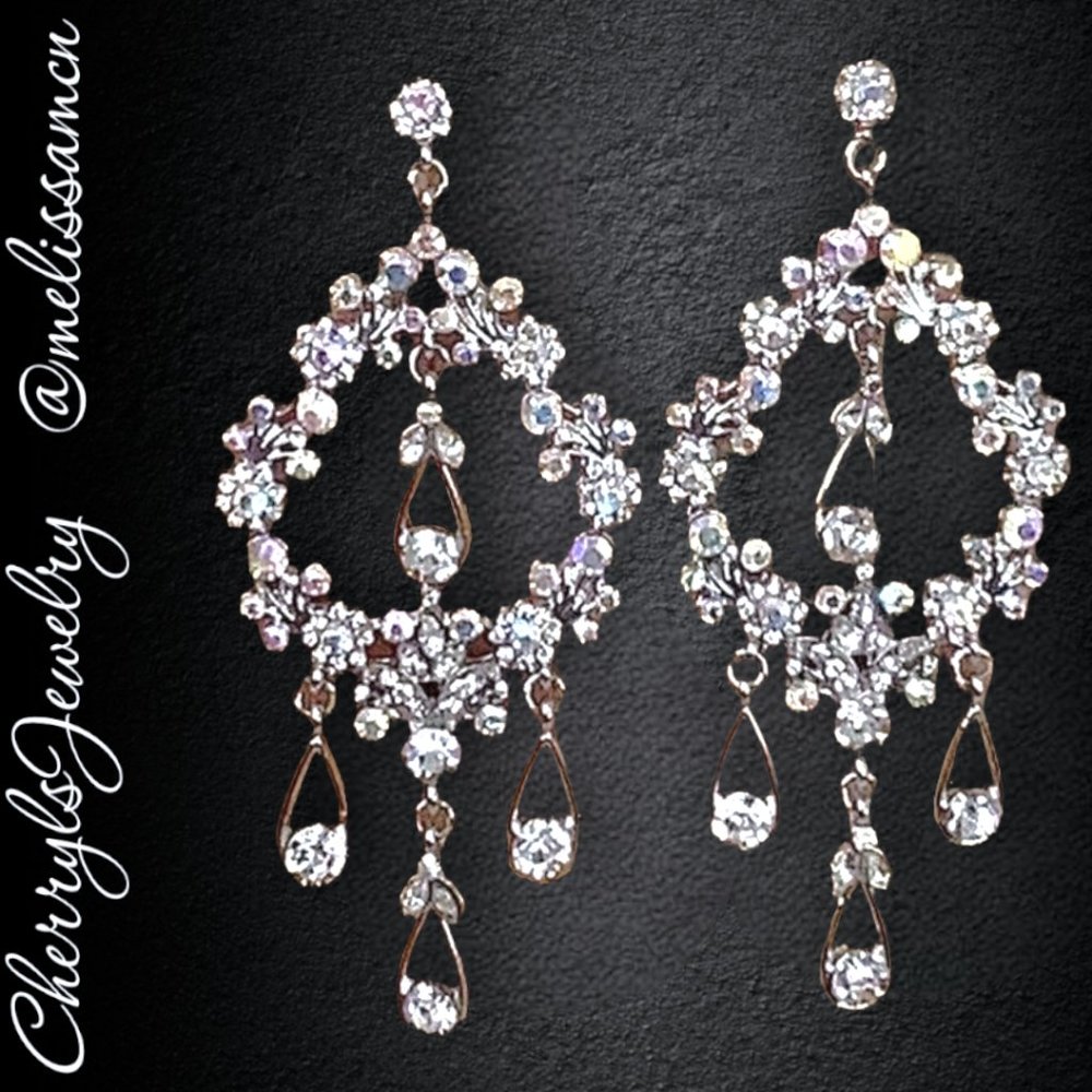 SOLD Fabulous Bridal Pageant Formal AB Crystal Chandelier Earrings - Picture 5 of 7